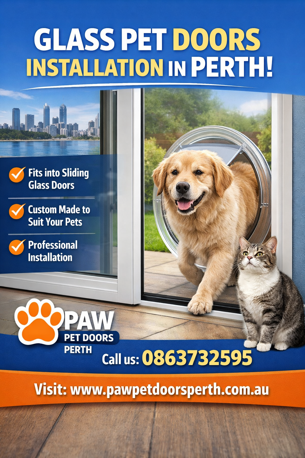 Glass pet door installation in Perth