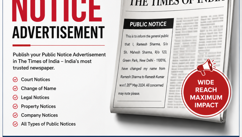 Times of India Public Notice Advertisement