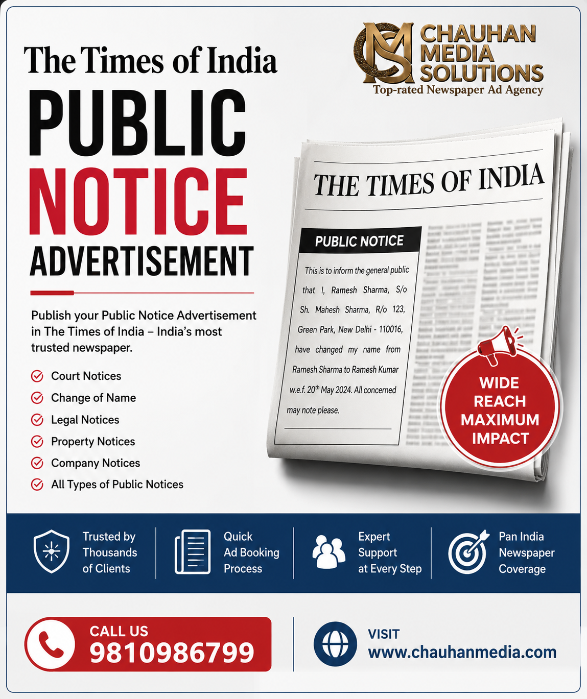 Times of India Public Notice Advertisement